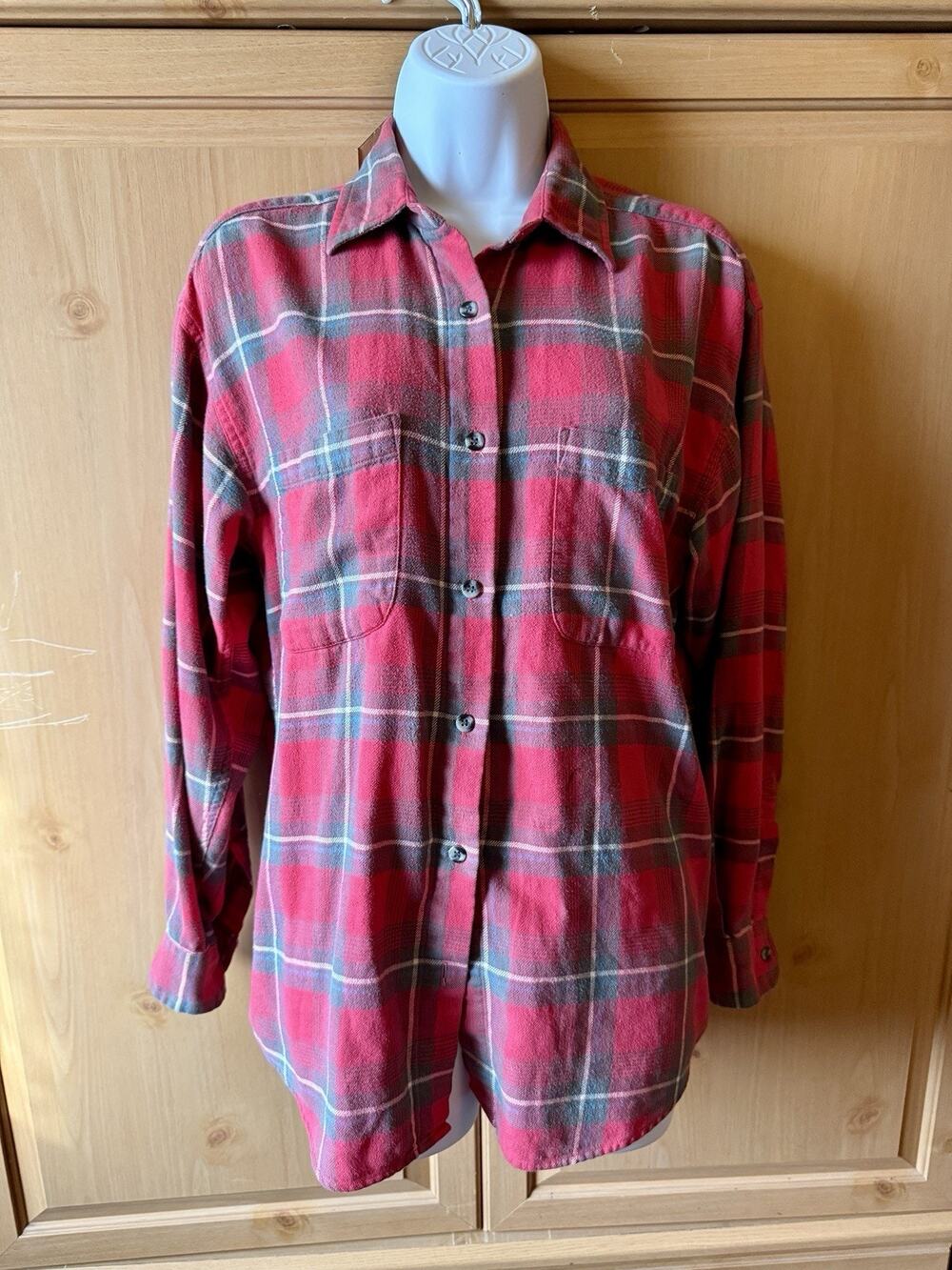 Red Plaid Flannel Shirt women’s X-small Country VTG Style Grunge B5#6